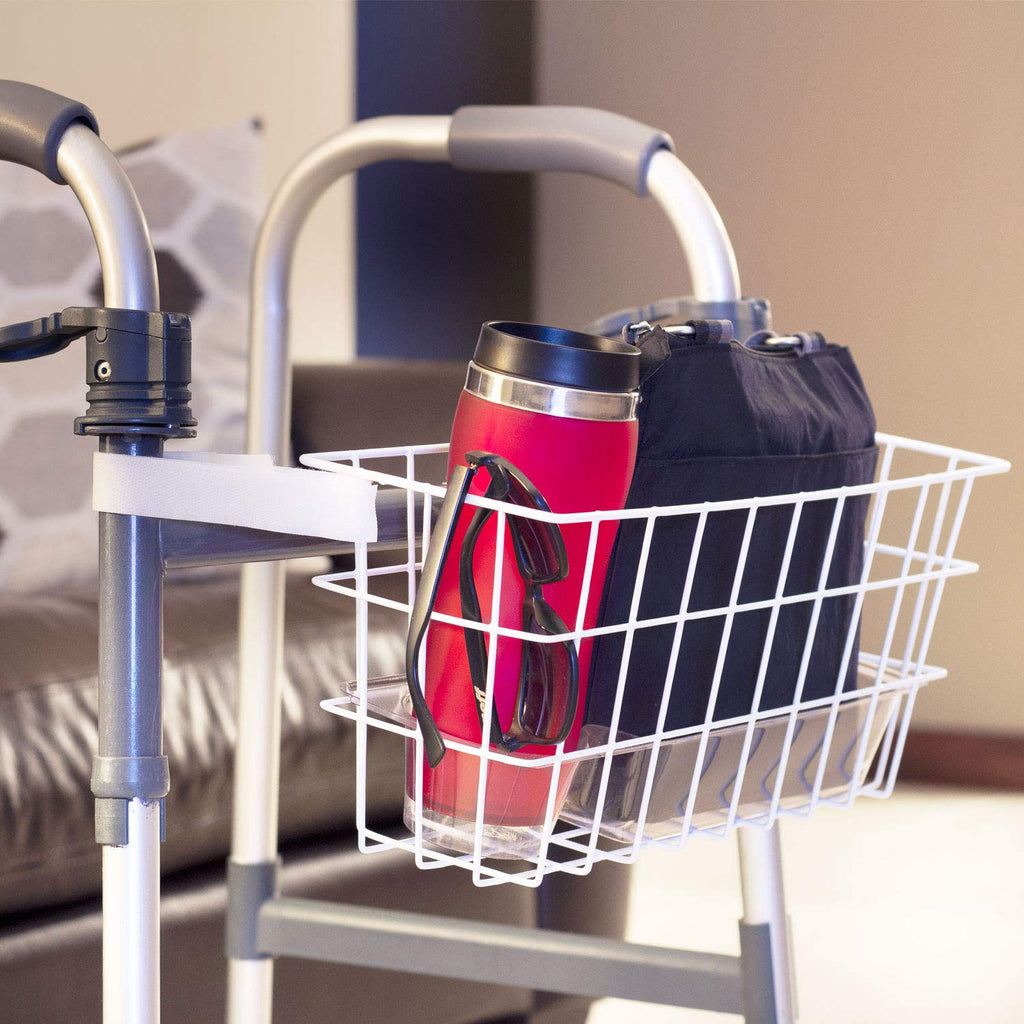 HealthSmart Durable Walker Accessories Basket For Walker | No Tools Needed | Secure Cup Holder & Tray | Walker Accessories Bag - Easy Installation Walker Basket For Folding Walker | 16x5.5x7 inches