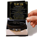 Mapileng To My Son Bracelet – Love You Forever Braided Leather Bracelet from Father and Mother, Meaningful Men’s Gift with Heartfelt Message & Elegant Box for Birthday, Graduation, Christmas