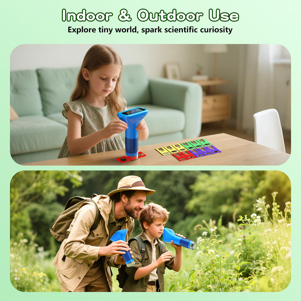 Odatay Microscope for Kids with 12 Slides, 100X-1000X 1080P Digital Handheld Kids Microscope, Mini Portable Pocket Miniscope Science Toys Gifts for 3+ 4 5 6 7 8 9 10 11 12 Year Old Boys Girls, Blue