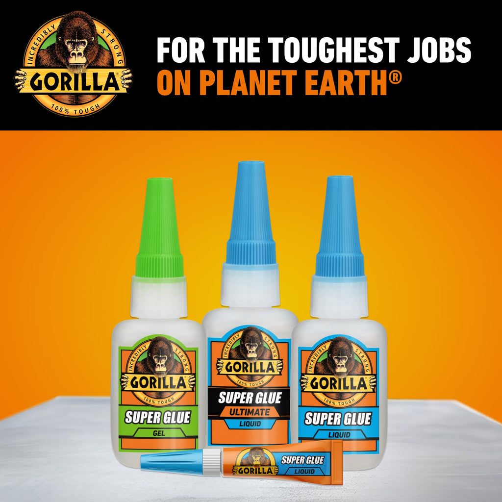 Gorilla Ultimate Super Glue, Fast Set Time, Clear, 15 g, 2-Pack
