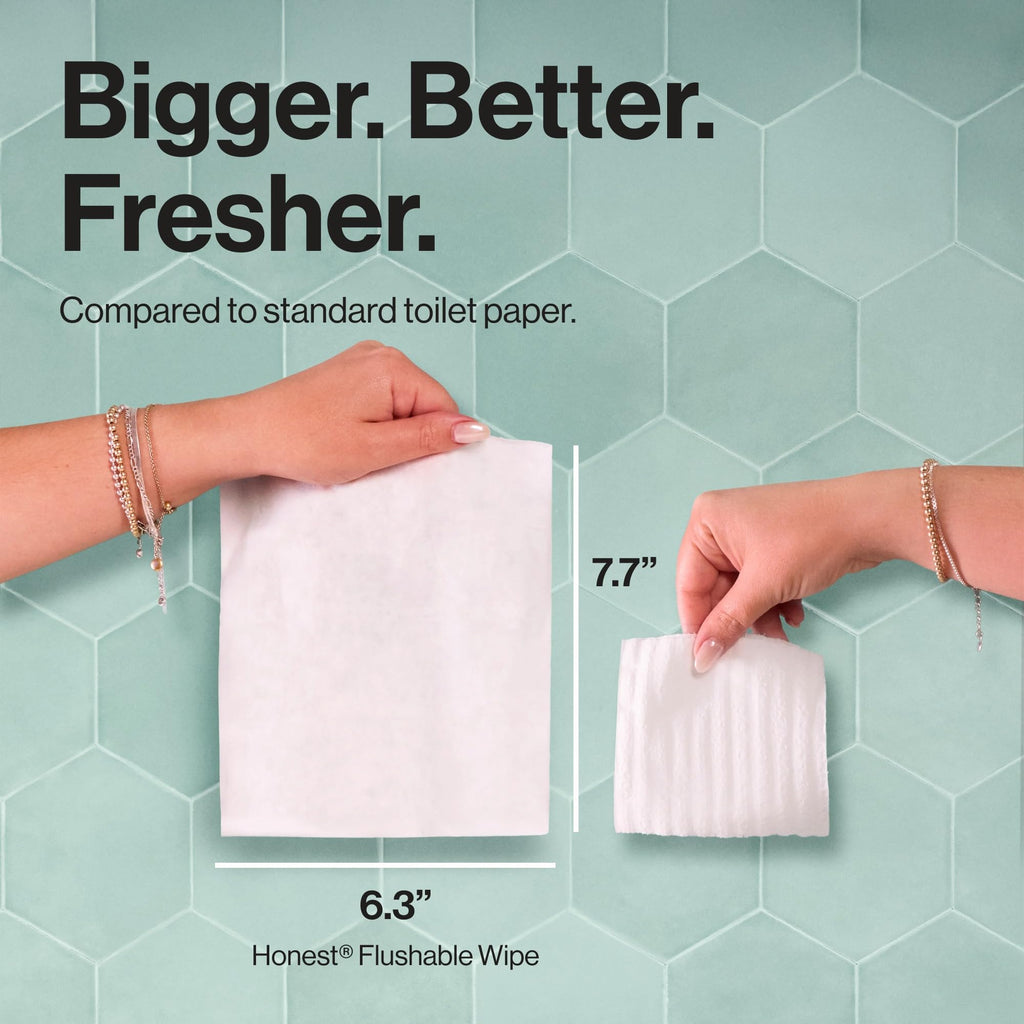 The Honest Company Flushable Wipes for Sensitive Skin, Hypoallergenic, Fragrance-Free, Tropical Leaves Design, 336 Count (4 Packs of 84)