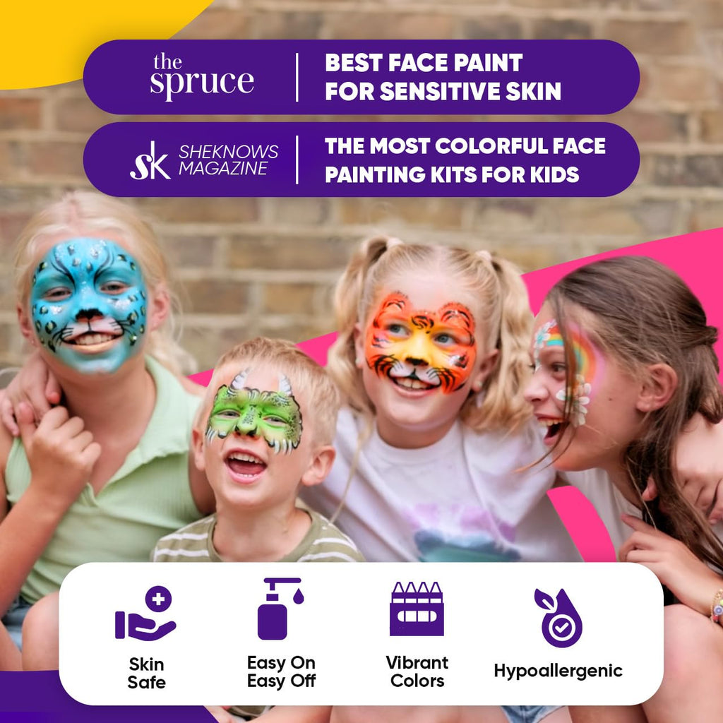 Blue Squid Face Painting Kit for Kids - 28 Color Face Paint Kit Palette with 160pc accessories Stencils, Water Activated Non Toxic Washable Professional Facepaint body set Halloween Party Makeup