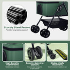 PUPIHOM Foldable pet Stroller for Cats with Detachable Weather Cover, 4 Wheels Pet Strolling Cart for Dogs and Cats with Storage Basket and Cup Holder（Green）