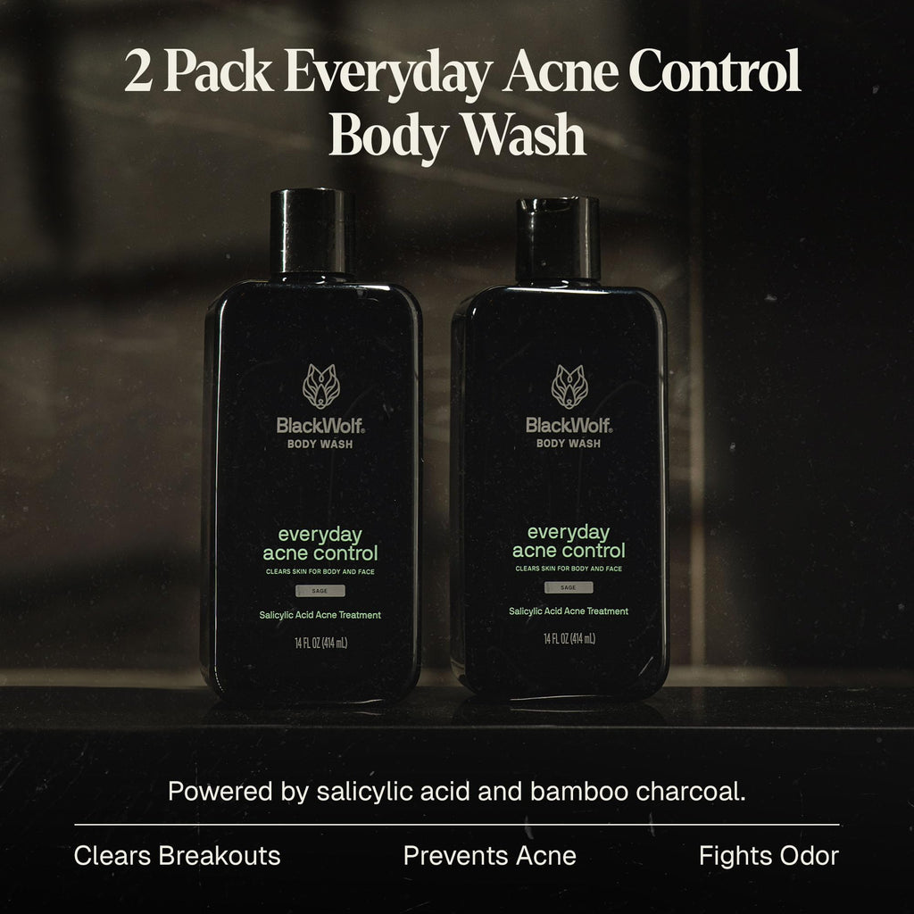 Black Wolf Salicylic Acid Body Wash for Men - 10 Fl Oz, 2-Pack - Men's Acne Body Wash - Charcoal Helps Reduce Acne Breakouts & Cleanse Your Skin - Full Coverage & Deep Clean Treatment - Men's Bodywash