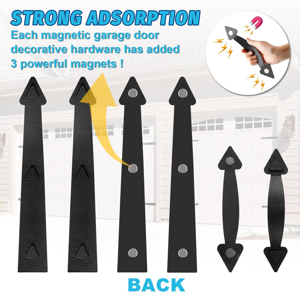 Magnetic Garage Door Hardware,Garage Door Magnetic Decorative Hardware 8 Hinges + 4 Handles for Iron Door,Easy Install,Durable & Waterproof (Classics Style,2 Pack)