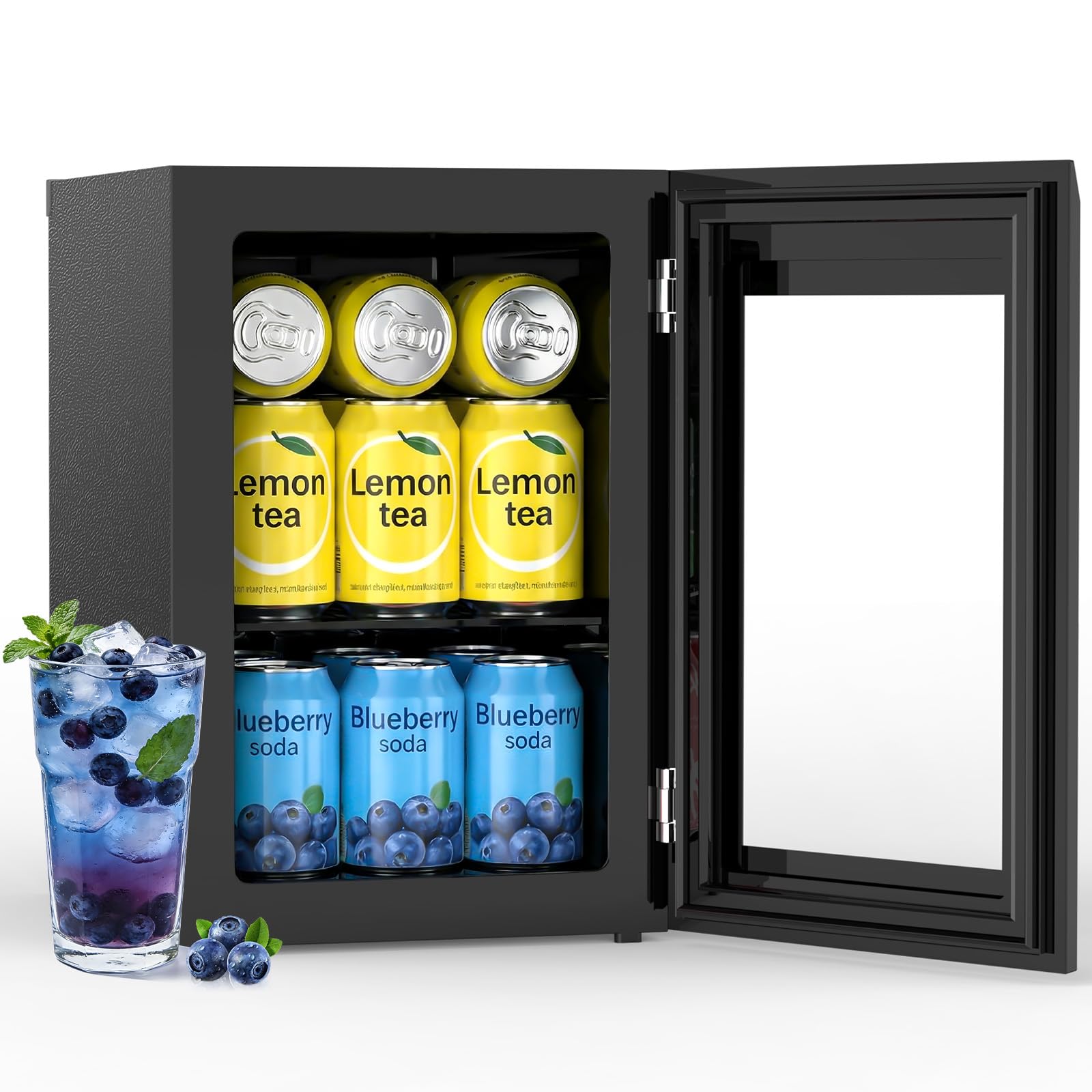 COWSAR Commercial Beverage Refrigerator 24-Can Mini Fridge, Countertop Wine Cooler Small Adjustable Digital Thermostat, LED Light, Freestanding Countertop Drink Refrigerator for Home, Bar & Office