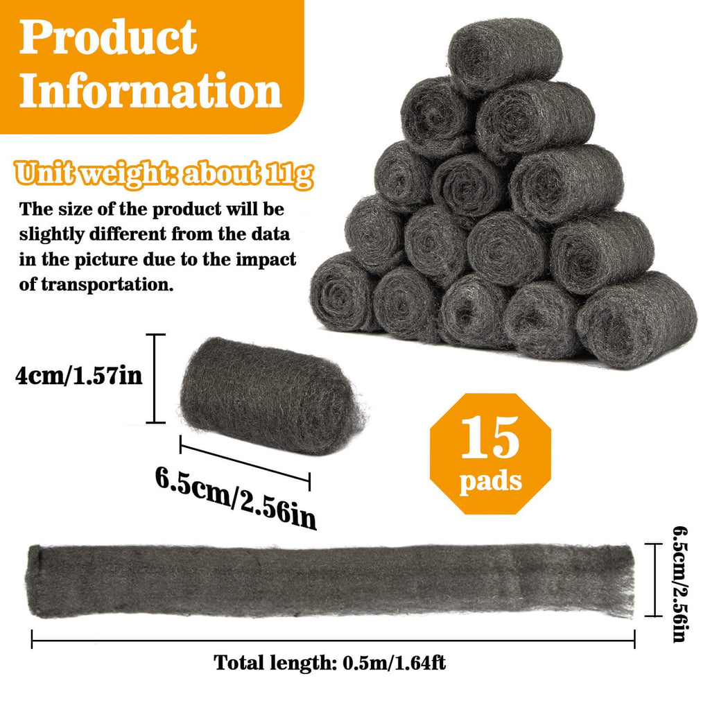 MAQIHAN Steel Wool Pads 0000 15pcs - for Mice Control, Polishing, Cleaning
