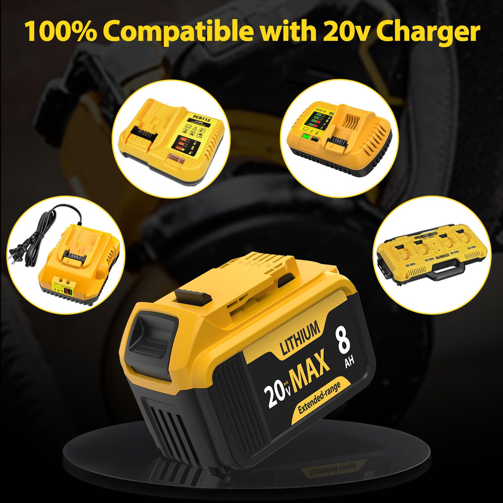 2-Packs 8000mAh Replace for Dewalt 20V Max Battery Compatible with DCB206 DCB201 DCB203 DCB207 DCB205 DCB204 Compatible with Dewalt 20V Cordless Power Tools and Chargers