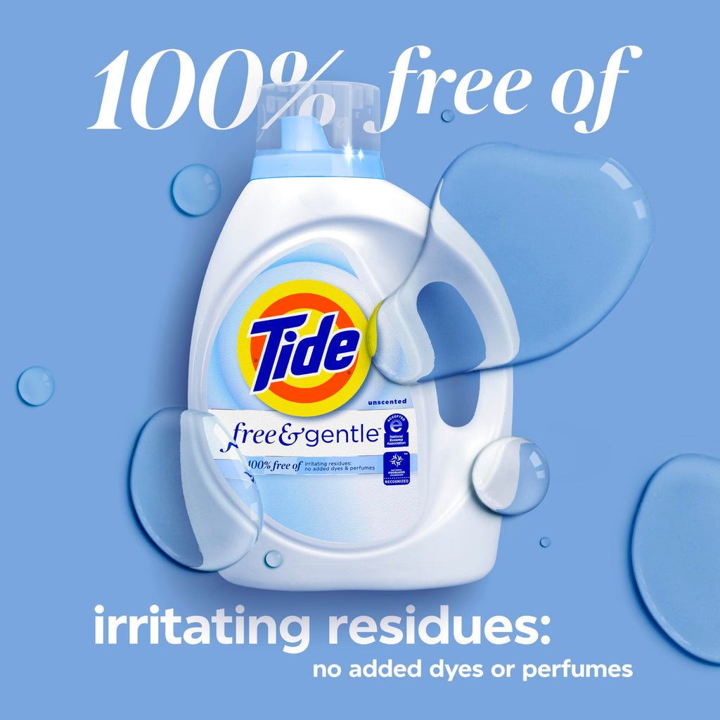 Tide Free & Gentle Liquid Laundry Detergent, 80 Loads, 105 fl oz, Tide Laundry Detergent, Clean Laundry Detergent