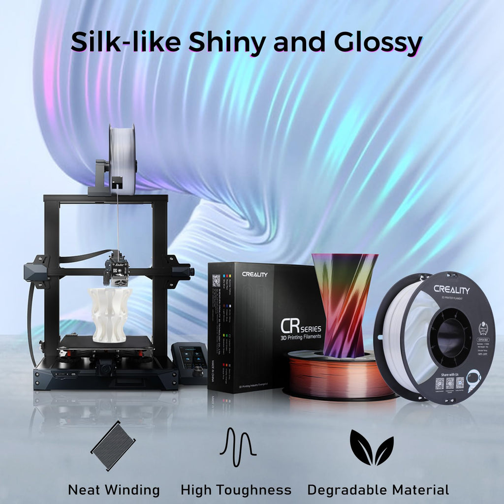 Creality Silk PLA Filament 1.75mm 4kg, Shiny Metallic 3D Printer Filament 1Kg Spool, Dimensional Accuracy +/- 0.02mm, Compatible with Most FDM 3D Printers(Gold&Sliver&Blue&Purple)