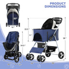 Magshion Foldable Pet Stroller, 3-in-1 Dog Travel Jogger with Detachable Carrier, Cup Holder, Storage Basket, Folding Carrier for Small/Medium Dogs & Cats Up to 33 lbs, Navy Blue