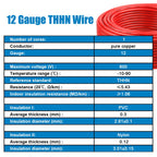 THHN Wire 12 Gauge 25 FT Stranded Copper Wire, 12 AWG Copper Wire Rated up to 600V Building Wire Nylon Jacket for Residential, CNC, Ground, Industrial (12 Gauge, Red)