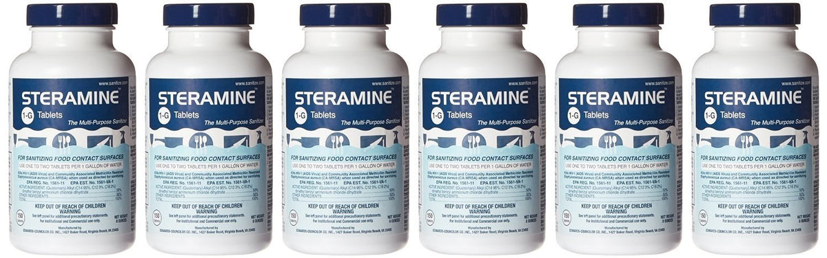 Clear Lake Enterprises Steramine Quaternary Sanitizing Tablets (6 Pack of 150 Each), Blue