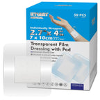 HTLARY Waterproof Transparent Film Dressing with Absorbent Pad 50-Pack Sterile Adhesive Bandages Post-Surgical Wound Cover, Protective Barrier for Sensitive Skin (2.7‘’x4‘’)