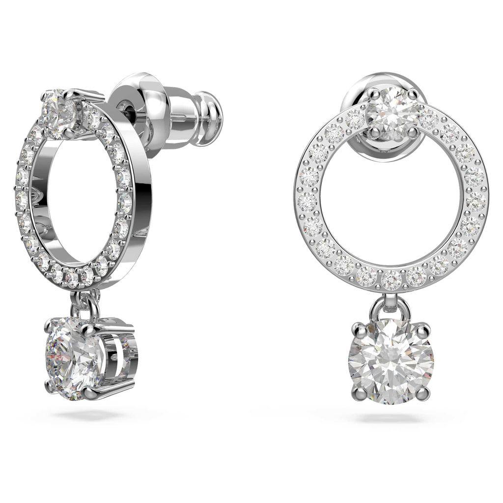 Swarovski Attract Circle Pierced Earrings with Circle Cut Crystals and matching Pavé on a Rhodium Plated Post with Butterfly Back Closure