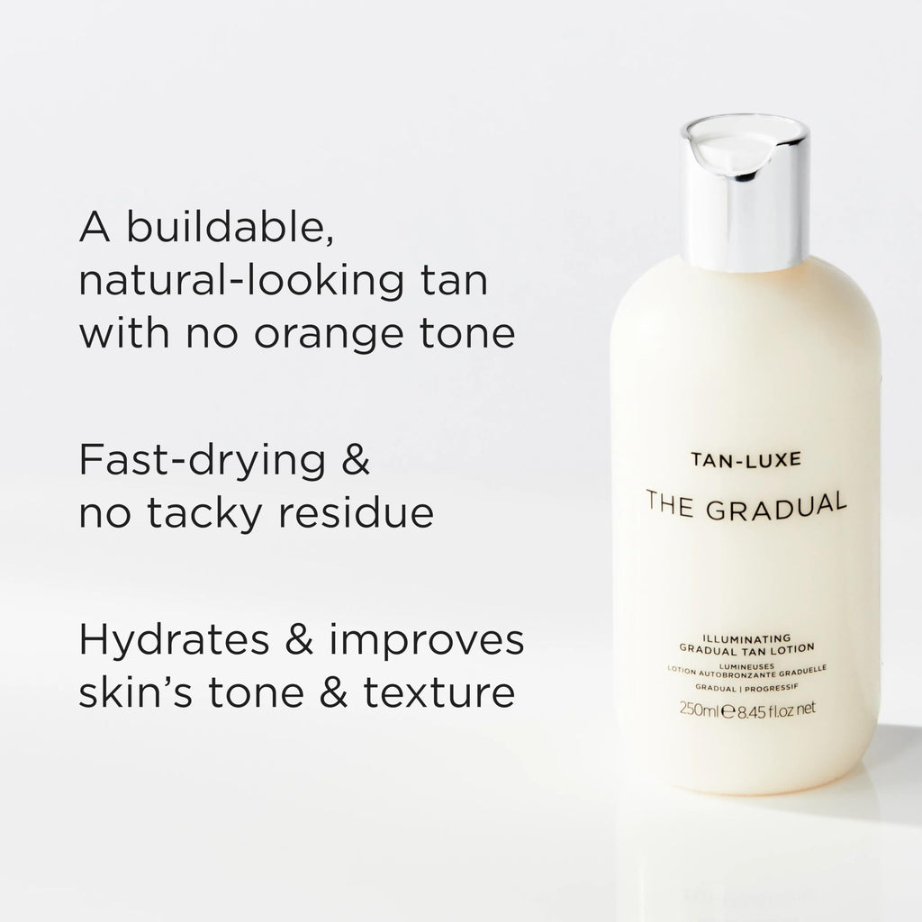 Tan-Luxe The Gradual, Illuminating Gradual Tan Lotion, Hydrating Body Self Tanner for a Natural Looking Glow, Buildable & Streak-Free, Cruelty-Free, 8.45 fl. oz
