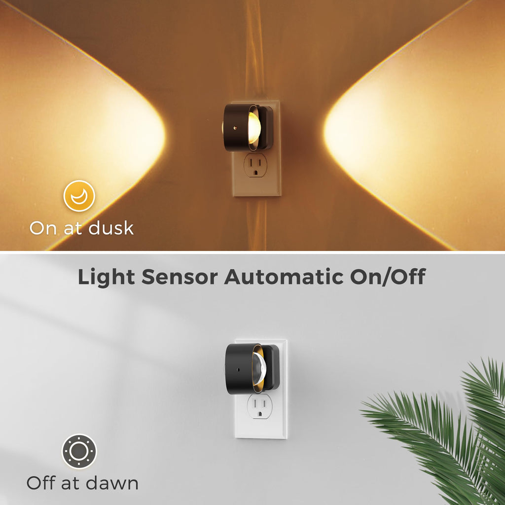 L LOHAS LED Night Light Projector, Night Lights Plug into Wall, Dusk to Dawn Sensor, 180°Rotating Nightlight for Kids, 0-150LM Dimmable Soft White Ambient Lighting for Bathroom, Decor, Gifts, 2 Pack
