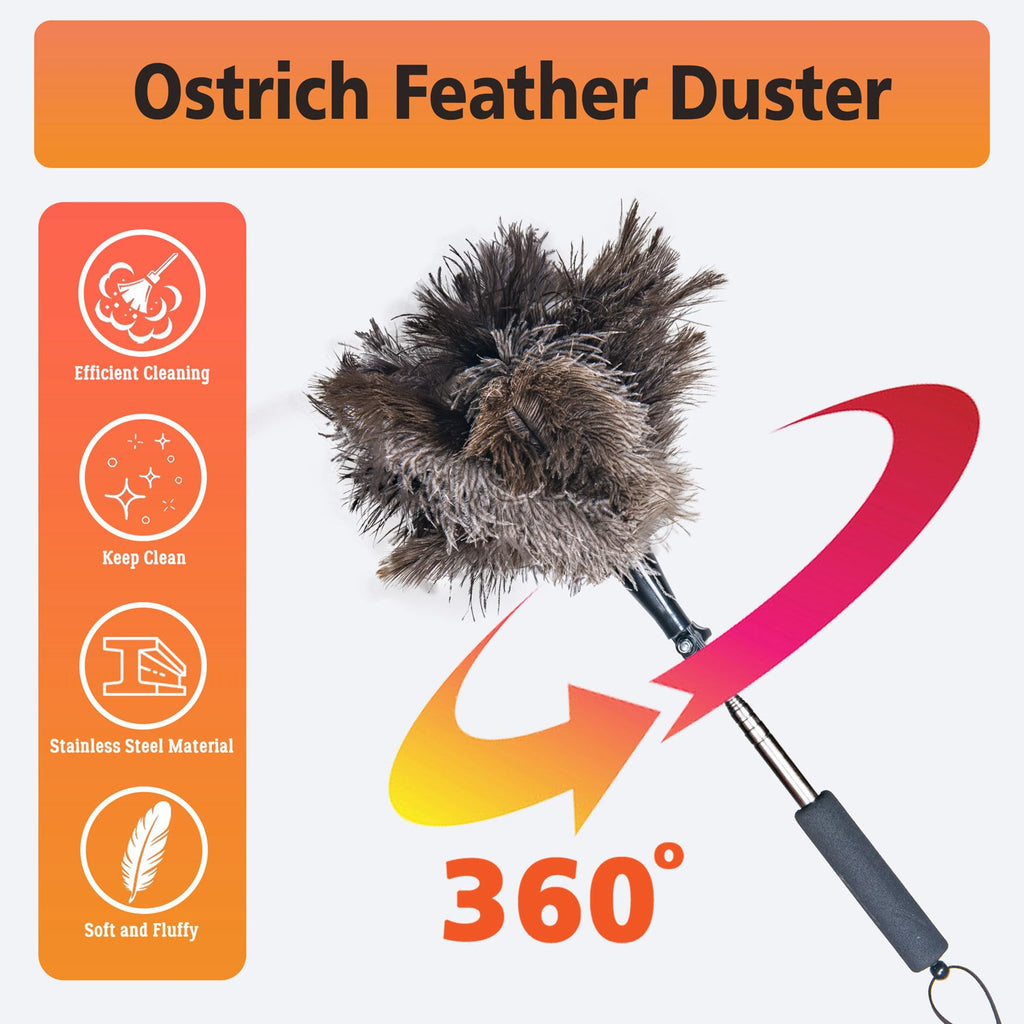 Ostrich Feather Duster for Electronics, Keyboard – Soft Dusting Tool for Screen, Fragile Items, Office, Home Cleaning (A12- Black Handle)