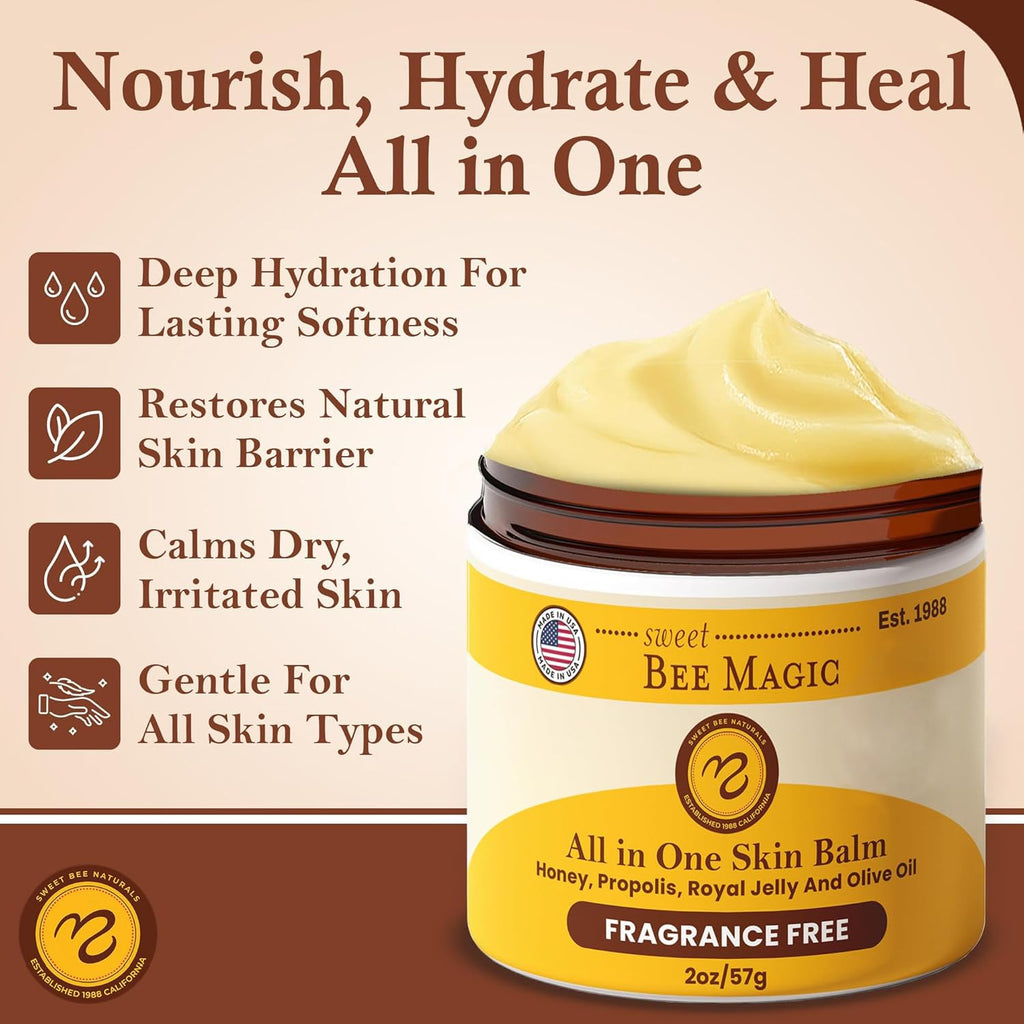 Sweet Bee Magic Organic Honey Bee Balm for Face, Skin & Body - All in One Honey Balm - Beeswax Body Moisturizer - All Natural Aid - 1 jar (2oz)