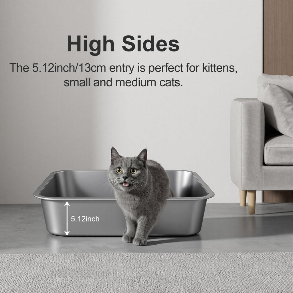 Idymere Stainless Steel High Sided Cat Litter Box