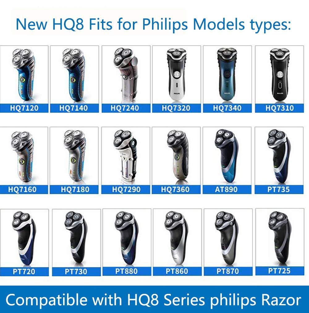 HQ8 Replacement Heads Compatible with Philips Norelco Aquatec Shaver, Blades for PT720 AT880 AT810, 8 Series 6-pc Pack