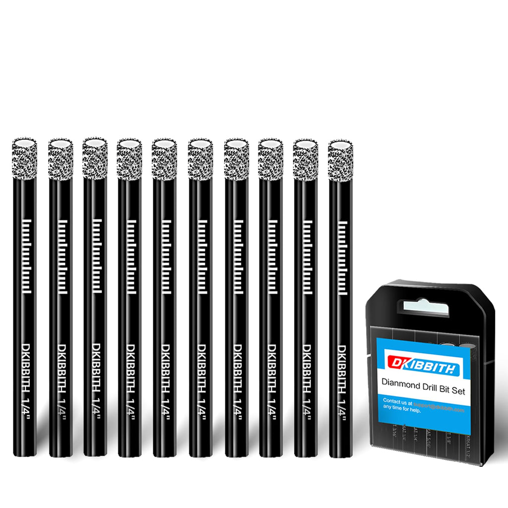 10 pcs 1/4" Diamond Drill Bits for Tile, Porcelain, Ceramic, Granite, Marble, Stone, Glass, Dry Drilling Tile Drill Btis with Storage Case and 1/4" Round Shank
