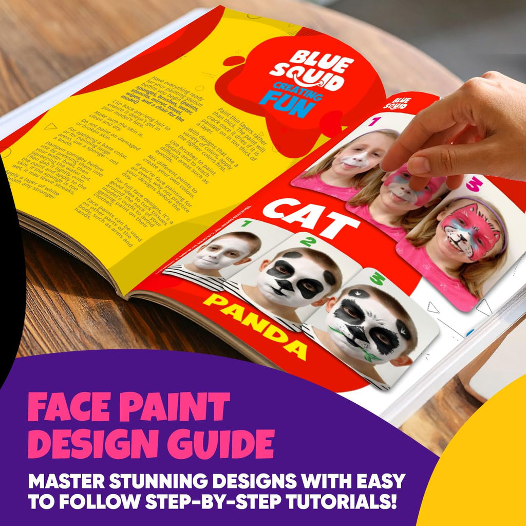 Blue Squid Face Painting Kit for Kids - 28 Color Face Paint Kit Palette with 160pc accessories Stencils, Water Activated Non Toxic Washable Professional Facepaint body set Halloween Party Makeup