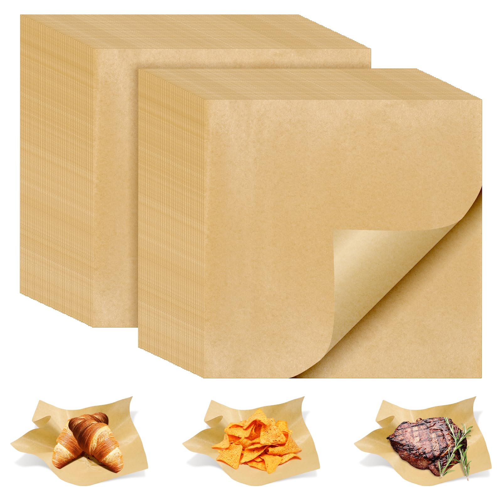 100 PCS Brown Deli Paper Sheets 12 x 12 Inch Unbleached Wax Paper for Food
