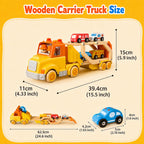Toddler Car Toys for 2 3 4 5 Years Old Kids, Transport Carrier Truck Toy with 4 Wooden Vehicle, 24IN Foldable Track Trailer with Light & Sound Effects, Best Gift Choice for Christmas, Birthday