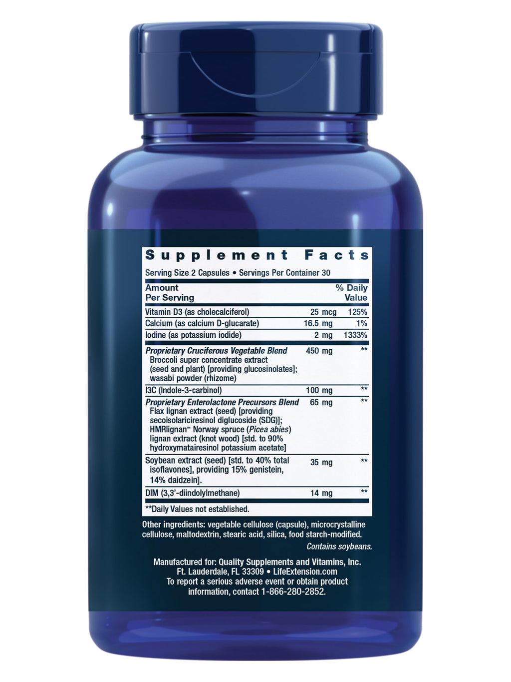 Life Extension Breast Health Formula, Breast Health Supplement, Hormone Balance, Broccoli, Soy isoflavones, indole-3-carbinol, Flaxseed lignans, Gluten Free, Non-GMO, Vegetarian, 60 Capsules