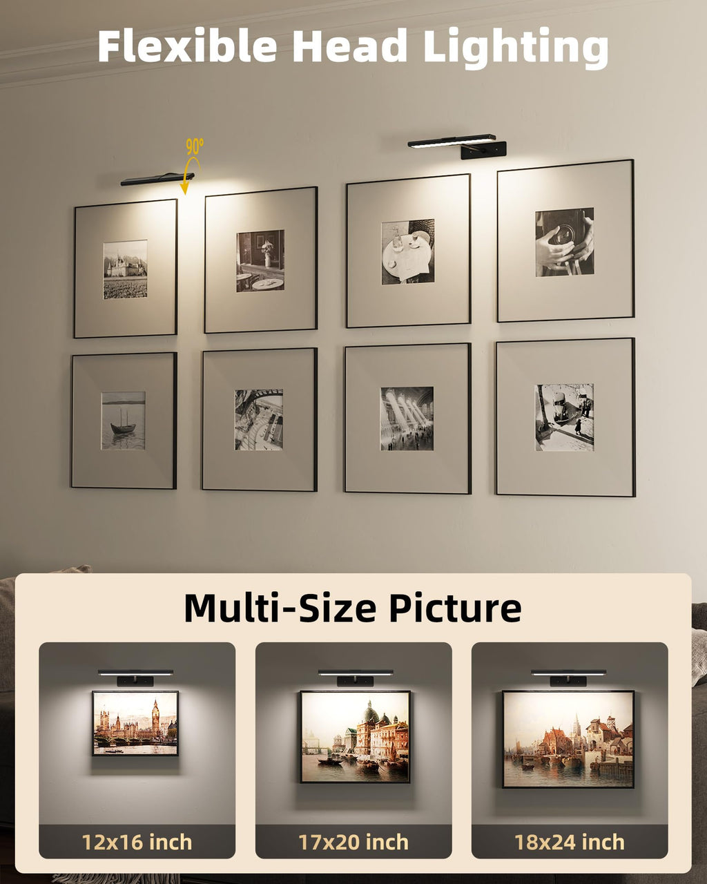 EZVALO Picture Light for Wall, 13'' Black Rechargeable 4800mAh Battery Lights Wireless with IR Remote, Magnetic LED Art Painting Light with 3 Color Temperatures, Display for Gallery, Living Room