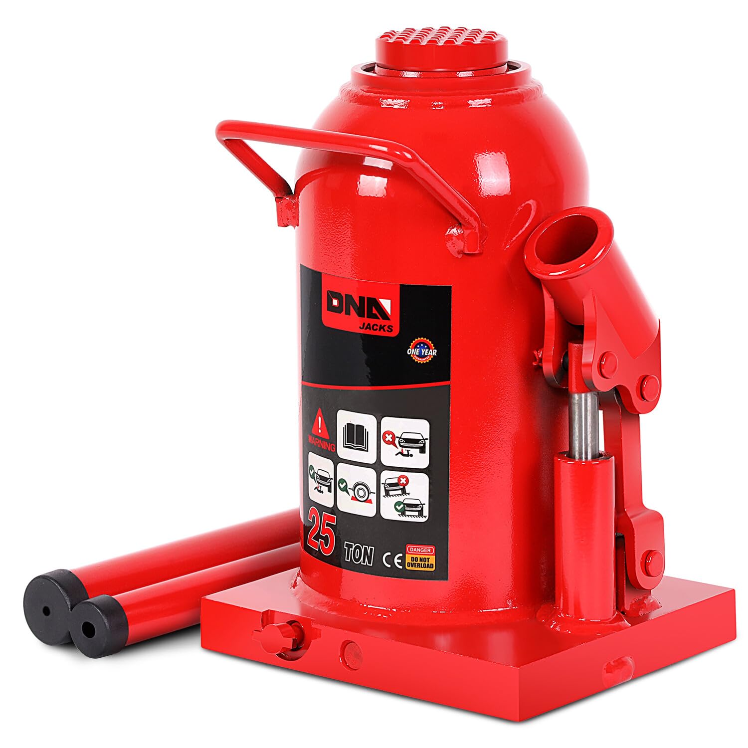 DNA Motoring 25 tons / 55115.5 lbs Lifting Automotive Welded Hydraulic Bottle Jack for Repair Vehicle, Pickup, Truck, w/Manual Handle, Red,TOOLS-00363