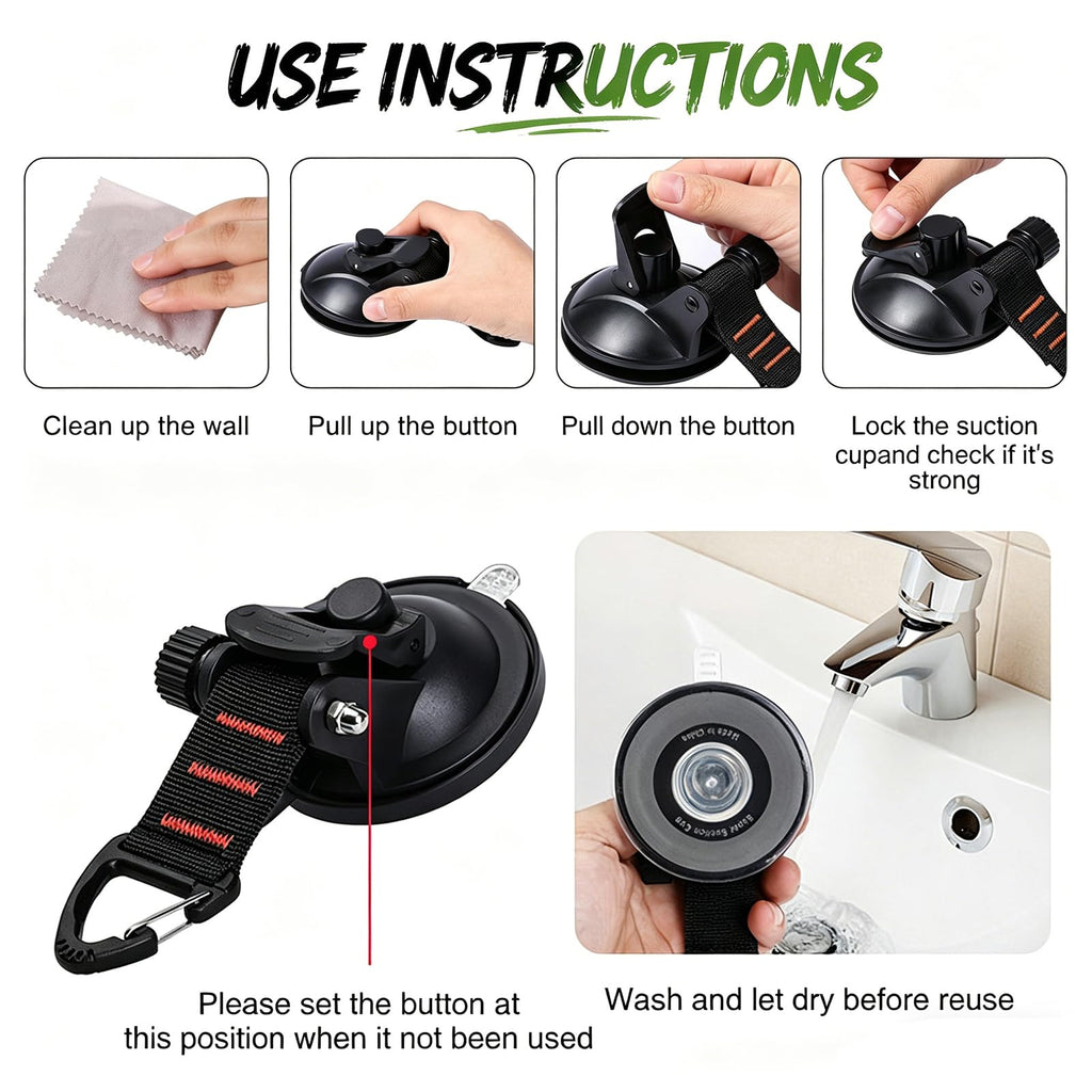 CONBOLA Suction Cups Hooks with 48-inch Adjustable Bungee Cords Set,Adjustable from 7" to 48",Car Camping Essentials Heavy Duty Tie Down Strong Power for RV Boat Window Glass Camping Trap.