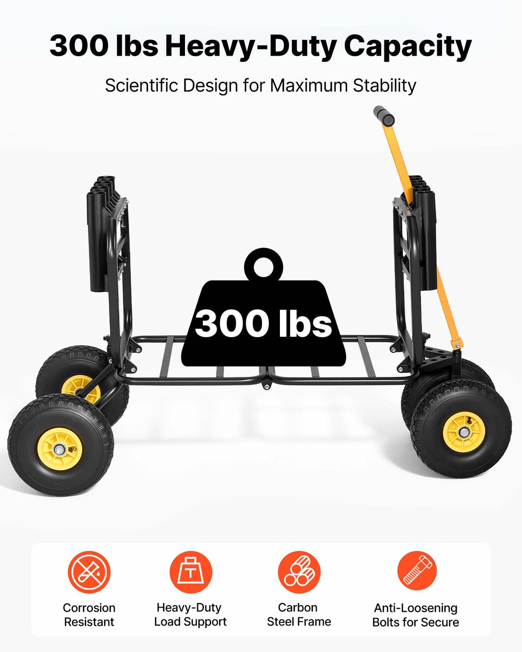 VEVOR Beach Fishing Cart, 300 lbs Load Capacity, Foldable Fishing Cart with Heavy-Duty Carbon Steel Frame, 11-Inch All-Terrain Tires, 8 Rod Holders, Strap, Easy to Clean, for Outdoor Camping Picnic