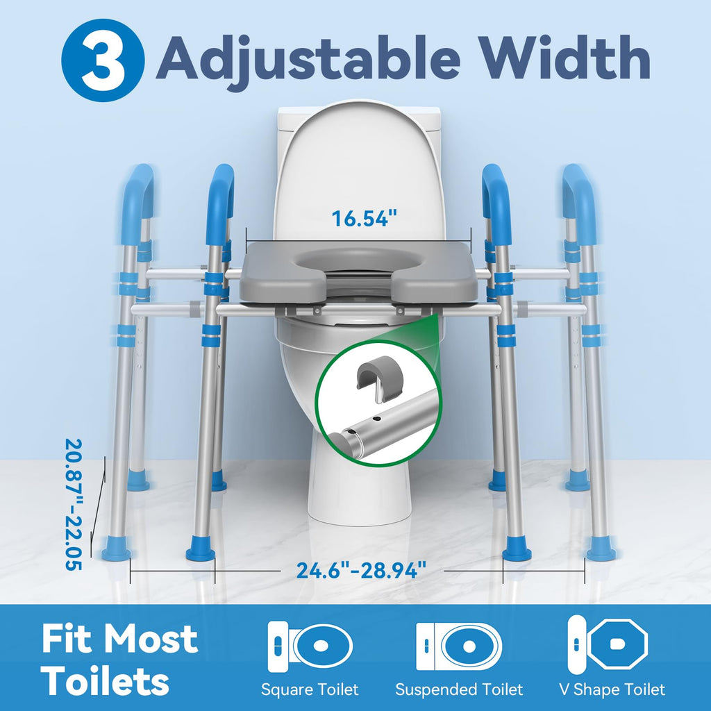 Loyoda Raised Toilet Seat with Handles, Padded Toilet Seat Risers for Seniors, Adjustable Height & Width Toilet Riser, Handicap Elevated Toilet Seat 500lb, Fit Any Toilet