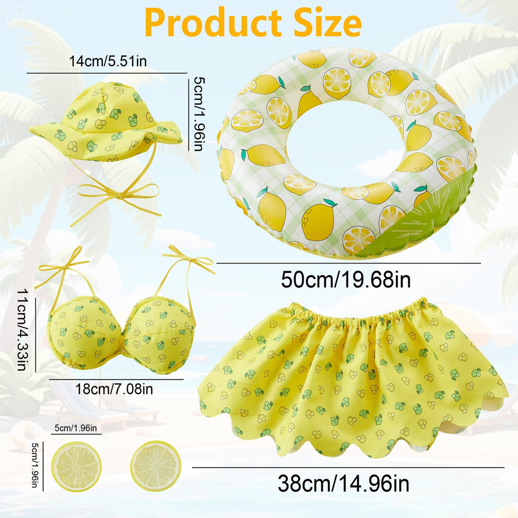 Summer Porch Goose Outfit Set for 23'' Cement Plastic Lawn Goose Statue,Funny Lemon Bikini Clothes with Inflatable Swim Ring, Sun Hat & Glasses, Cute Beach-Themed Decor for Outdoor Yard Statues