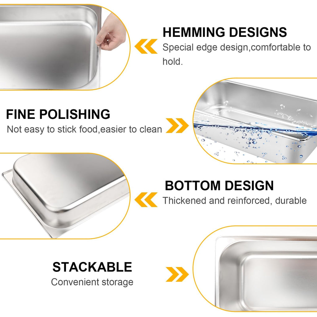 VOISEN Hotel Pans with Lids 2 Pack 1/1 Size 6" Deep, 1.2mm Thick Hotel Pans Full Size, Steam Table Pan for Catering Buffet Chafing Dish Pan,20.87"x12.8"x6"