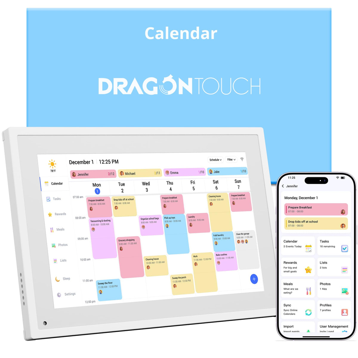 Dragon Touch 10.1 inch Digital Calendar Chore Chart – Interactive Touchscreen, Smart Family Planner, Hearth Display Desk Digital Calendar Best Gifts for Christmas, Wedding, Mom