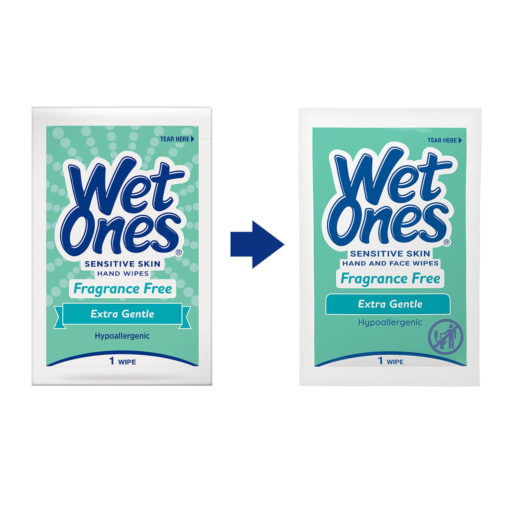 Wet Ones Hand and Face Wipes Singles,  Unscented Wipes for Sensitive Skin | Individual Wipes, Hand Wipes Individually Wrapped | 24 ct. (6 pack)