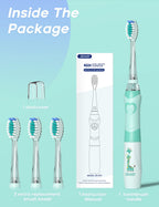 SEAGO Kids Electric Toothbrush with 2 Mins Brushing Timer and 4 Replacement Brush Heads, Rainbow LED Light Makes Brushing Fun, Boys Battery Powered Toothbrush for 4-12 Years Old，SG-977(Green)