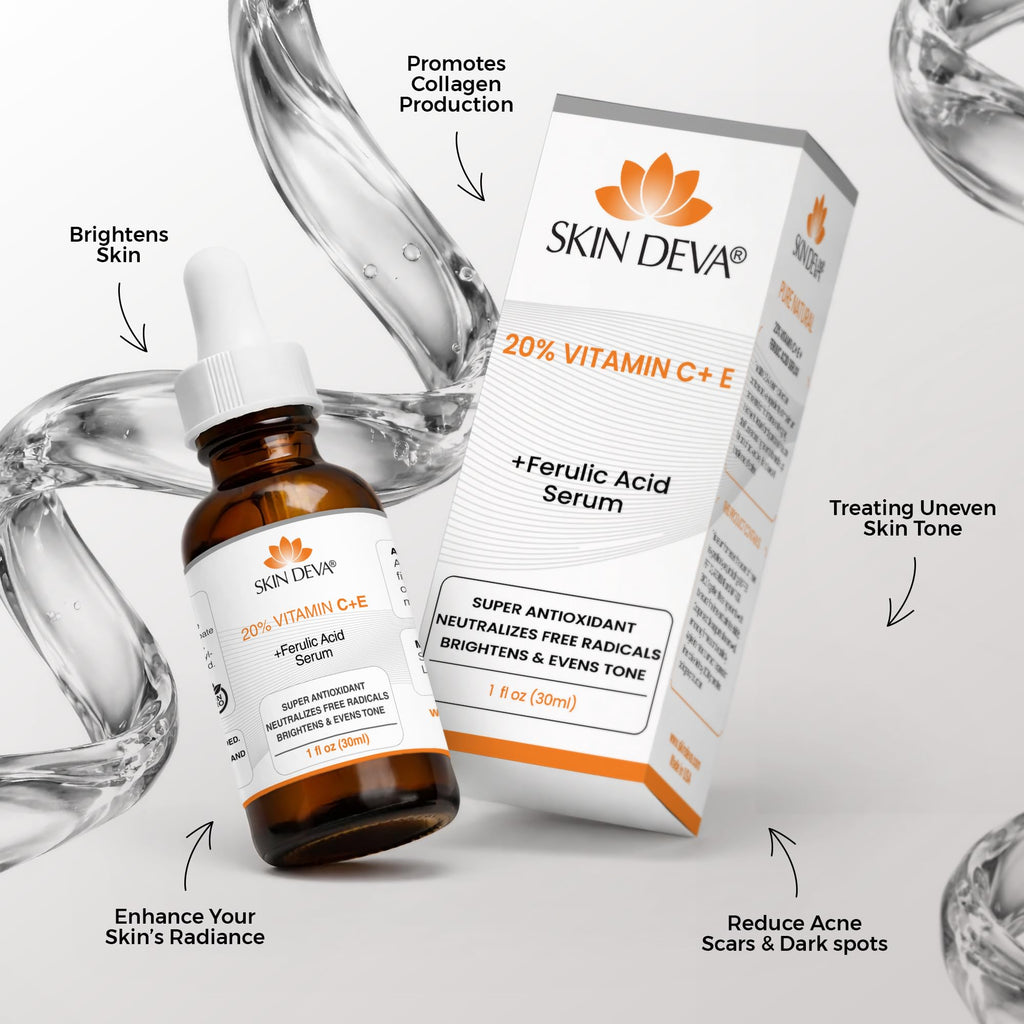 Skin Deva 20% Vitamin C Serum Anti Aging Face Serum with Hyaluronic Acid & Vitamin E – Brightening Formula for Improving Appearance of Dark Spots, Fine Lines & Wrinkles – All Skin Types, 1 fl oz