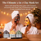 ANAI RUI 3 Pcs Face Mask Set - Turmeric Clay Mask - Green Tea Face Mask - Dead Sea Mud Mask for Oily Skin, Blackheads & Pores -Spa Gift Set Self Care for Women Teens(2.5 oz Each