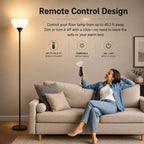 PESRAE Floor Lamp, Remote Control with Stepless Color Temperatures and Brightness, Torchiere lamp for Bedroom, Living Room, Bulb Included (Matte Black)