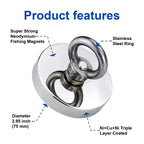 DIYMAG Strong Neodymium Fishing Magnets, 700 lbs(318 KG) Pulling Force Rare Earth Magnet with Countersunk Hole Eyebolt Diameter 2.95 inch(75 mm) for Retrieving in River and Magnetic Fishing