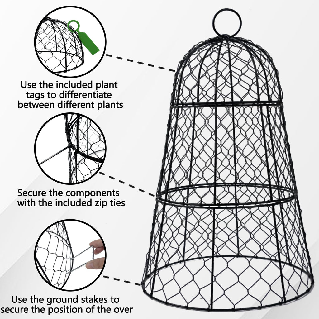 6 Pack 11.4" D x 17.7" H Garden Cloches for Plants,Rustproof Chicken Wire Cloches Flip-Top Design,Upgraded Triple Combination,Plant Protectors from Animals,Ideal for Outdoor Plant Protection