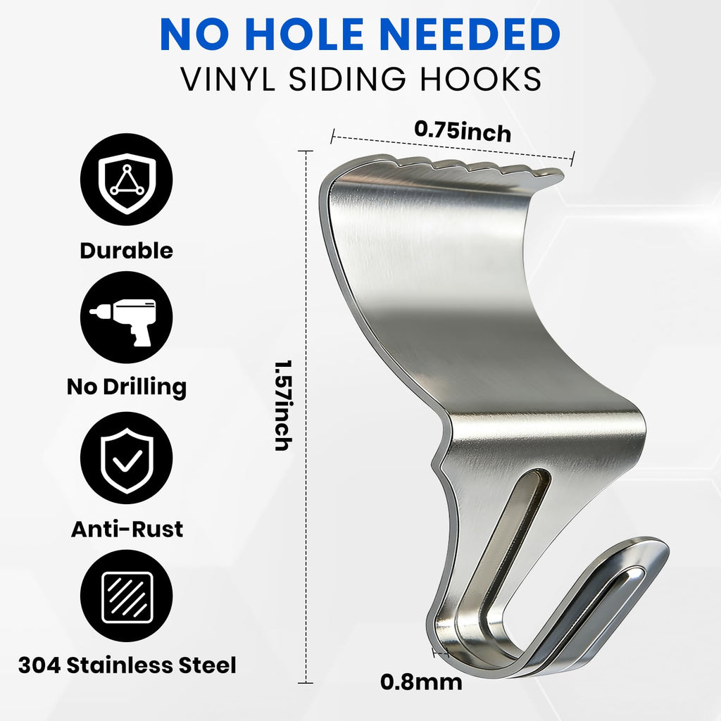 FURWEY Vinyl Siding Hooks, 20 Pack, Heavy Duty Stainless Steel