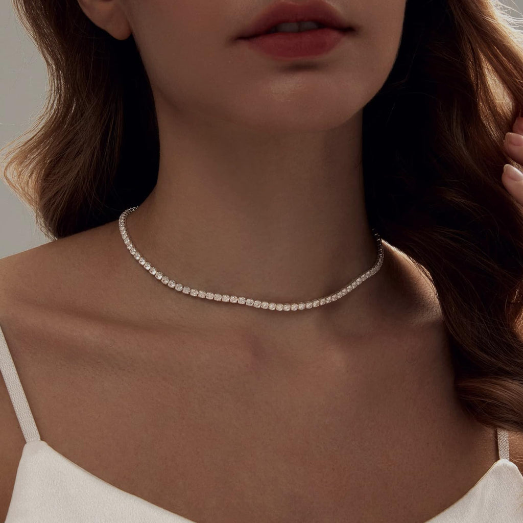 LULII Tennis Necklace Set for Women Dainty Sterling Silver Necklace and Earring Sets Diamond Stud Earrings Tennis Bracelets Wedding Jewelry for Bride Silver Jewelry Sets for Women Gift