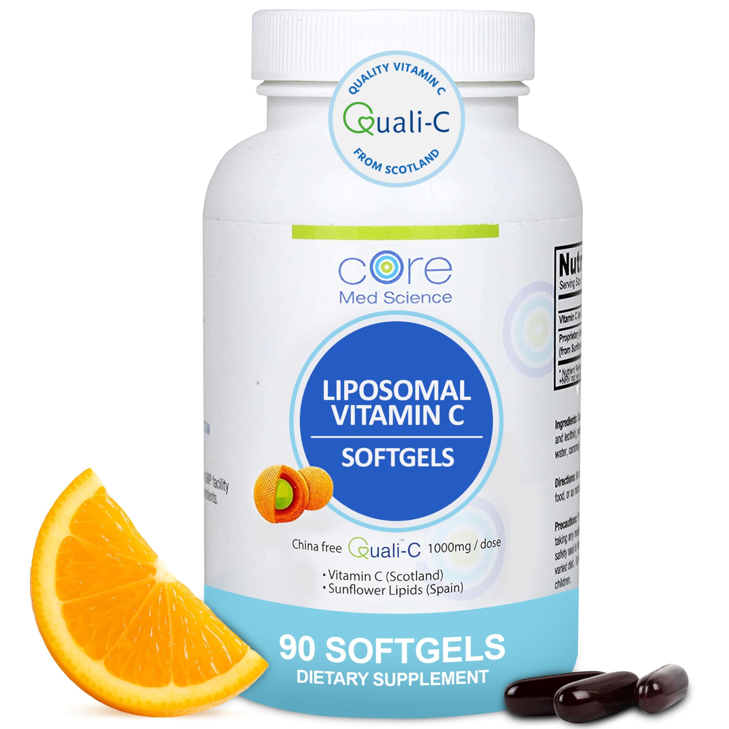 Liposomal Vitamin C 1000mg by Core Med Science, 90 Softgels - Non-GMO Natural Liposomal Vitamin C Supplement That Promotes Healthy Skin - Immune System Booster for Adults, Supports Collagen Formation