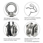 SHINICO Pulley Wheel with Carabiner, Bearing Inside, Stainless Steel, Rope Cable Pulley for Pulley System, 2 Pack