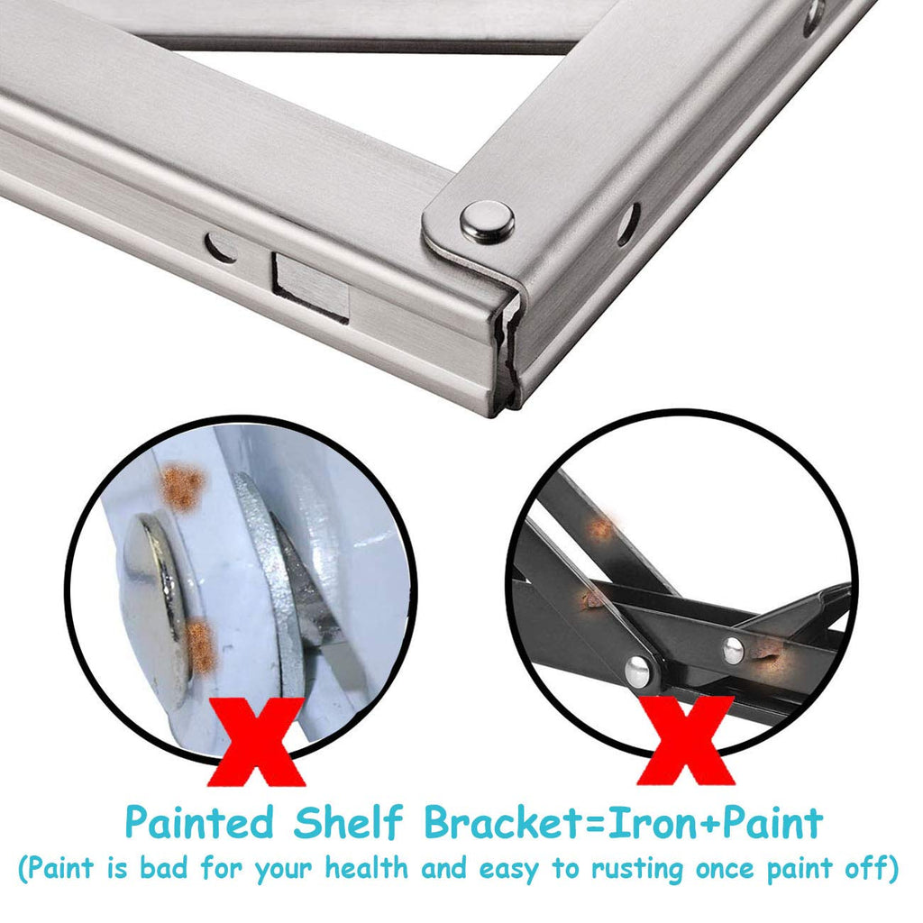 CLT 12'' Folding Shelf Brackets Max. Load 330 lb, Heavy Duty Stainless Steel DIY Wall Mounted Shelf Bracket Space Saving for Table Work Bench, Pack of 2